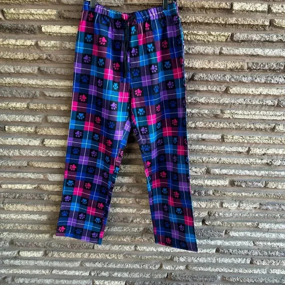 Animal Rescue Site Paw Print Flannel Pajama Bottoms Size Large NWT